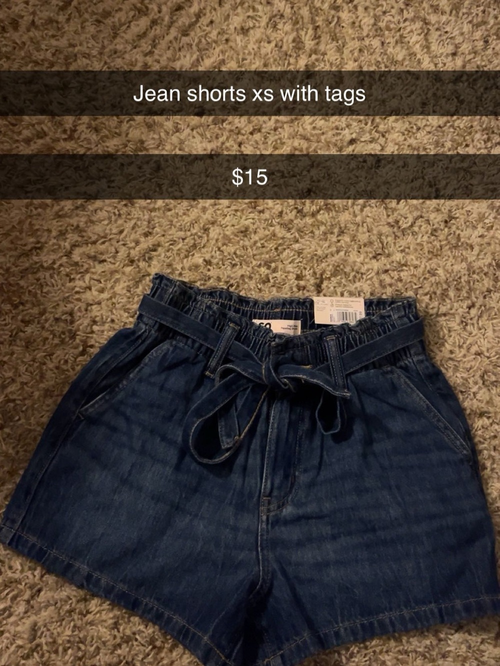 Dark Blue Paperbag Waist Denim Shorts